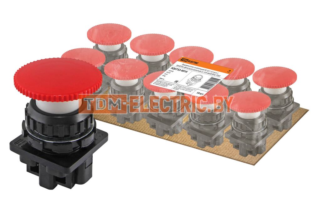Выключатель кнопочный КЕ 021-У2-исп.1 гриб без фиксации красный 2з 10A 660B IP40 TDM  TDM Electric
