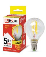 Лампа сд LED-ШАР-deco 5Вт 230В Е14 3000К 450Лм прозрачная IN HOME IN HOME