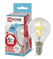 Лампа сд LED-ШАР-deco 5Вт 230В Е14 4000К 450Лм прозрачная IN HOME IN HOME
