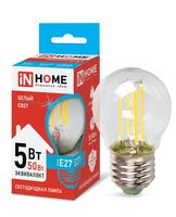 Лампа сд LED-ШАР-deco 5Вт 230В Е27 4000К 450Лм прозрачная IN HOME IN HOME