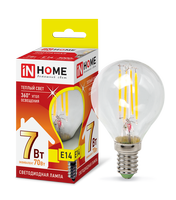 Лампа сд LED-ШАР-deco 7Вт 230В Е14 3000К 630Лм прозрачная IN HOME IN HOME