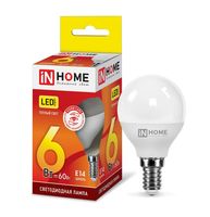 Лампа сд LED-ШАР-VC 6Вт 230В Е14 3000К 480Лм IN HOME IN HOME