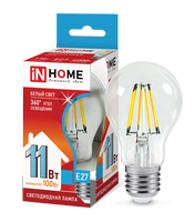 Лампа сд LED-A60-deco 11Вт 230В Е27 4000К 990Лм прозрачная IN HOME IN HOME