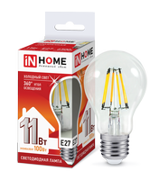 Лампа сд LED-A60-deco 11Вт 230В Е27 6500К 990Лм прозрачная IN HOME IN HOME