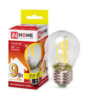 Лампа сд LED-ШАР-deco 9Вт 230В Е27 3000К 810Лм прозрачная IN HOME IN HOME