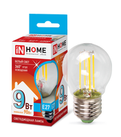 Лампа сд LED-ШАР-deco 9Вт 230В Е27 4000К 810Лм прозрачная IN HOME IN HOME