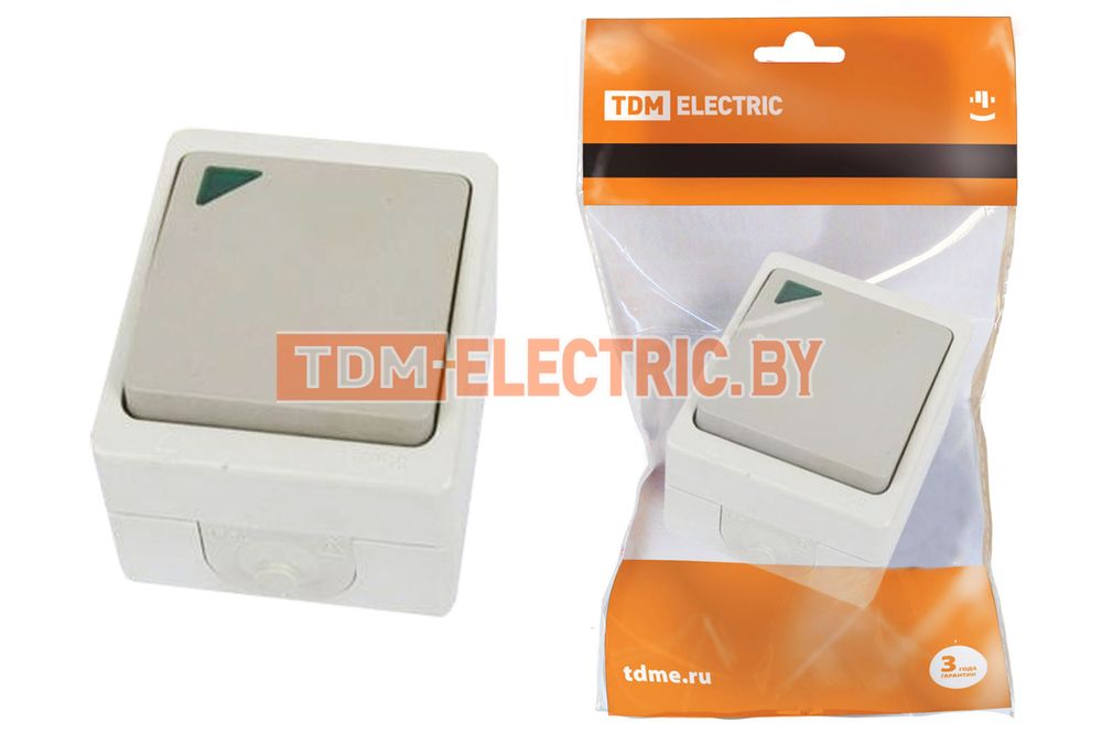 Выключатель 1-кл. с подсветкой открытой установки IP54 10А "Вуокса" TDM  TDM Electric