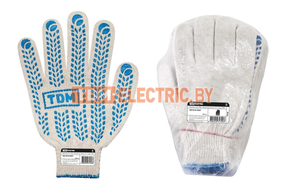 Перчатки х/б с ПВХ, "Протектор", белые, 10, 1 пара, TDM  TDM Electric