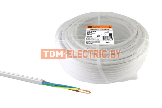 Провод ПВС 3х1 ГОСТ (5м), белый TDM  TDM Electric