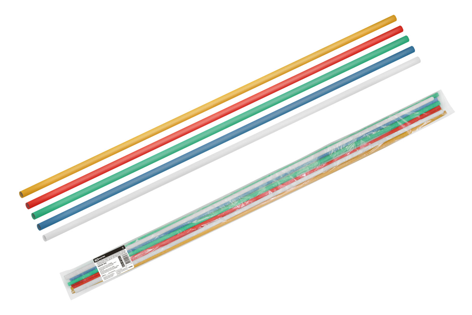 Трубки термоусаживаемые не распространяющие горение, с клеевым слоем, набор 5 цветов (красный, желтый, зеленый, синий, белый) по 2 шт., длиной 1,0 м ТТкНГ(3:1)-2,4/0,8 TDM  TDM Electric