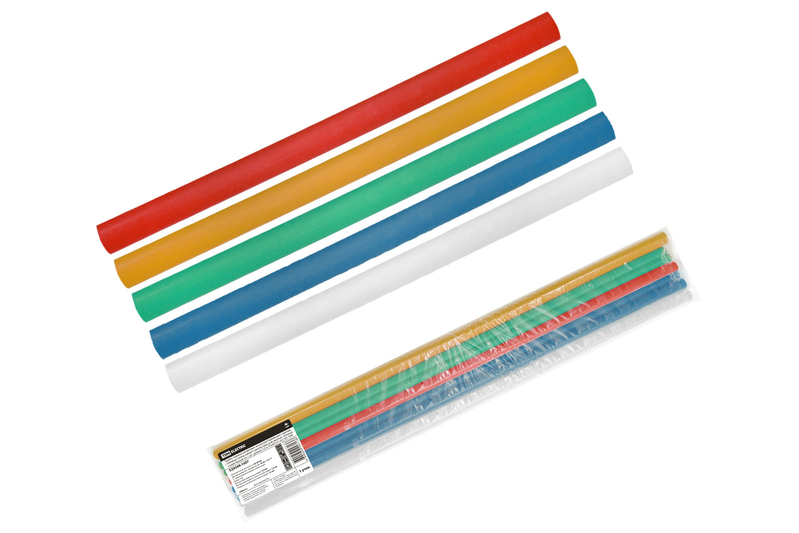 Трубки термоусаживаемые не распространяющие горение, с клеевым слоем, набор 5 цветов (красный, желтый, зеленый, синий, белый) по 2 шт., длиной 1,0 м ТТкНГ(3:1)-9,5/3,0 TDM  TDM Electric