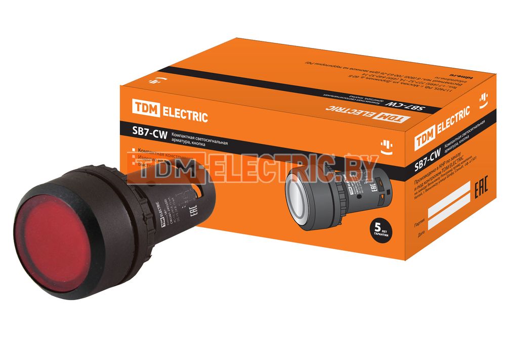 Кнопка SB7-CW3465-220V(LED) d22мм 1з+1р красная TDM  TDM Electric