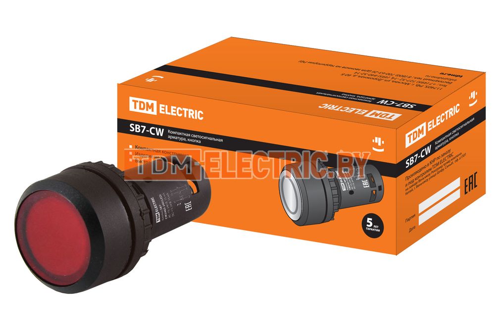 Кнопка SB7-CW3465-24V(LED) d22мм 1з+1р красная TDM   TDM Electric