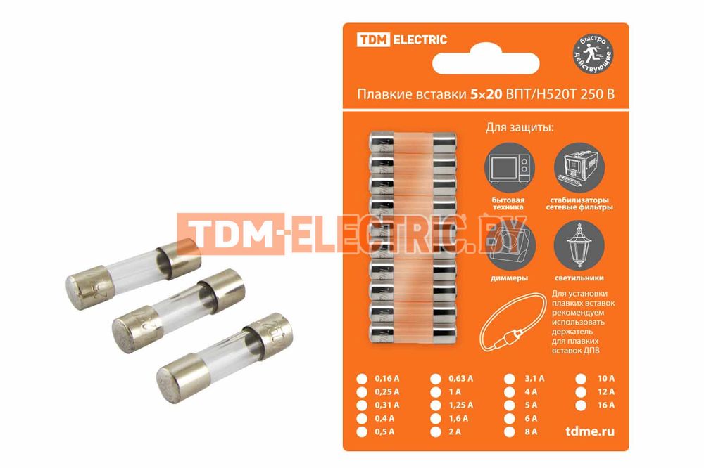 Плавкая вставка ВПБ6-4 0,4А 250В TDM упак (10 шт.)  TDM Electric