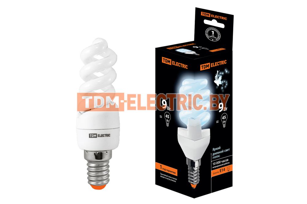 Лампа энергосберегающая КЛЛ-FSТ2-9 Вт-4000 К–Е14 (32х99 мм) TDM  TDM Electric