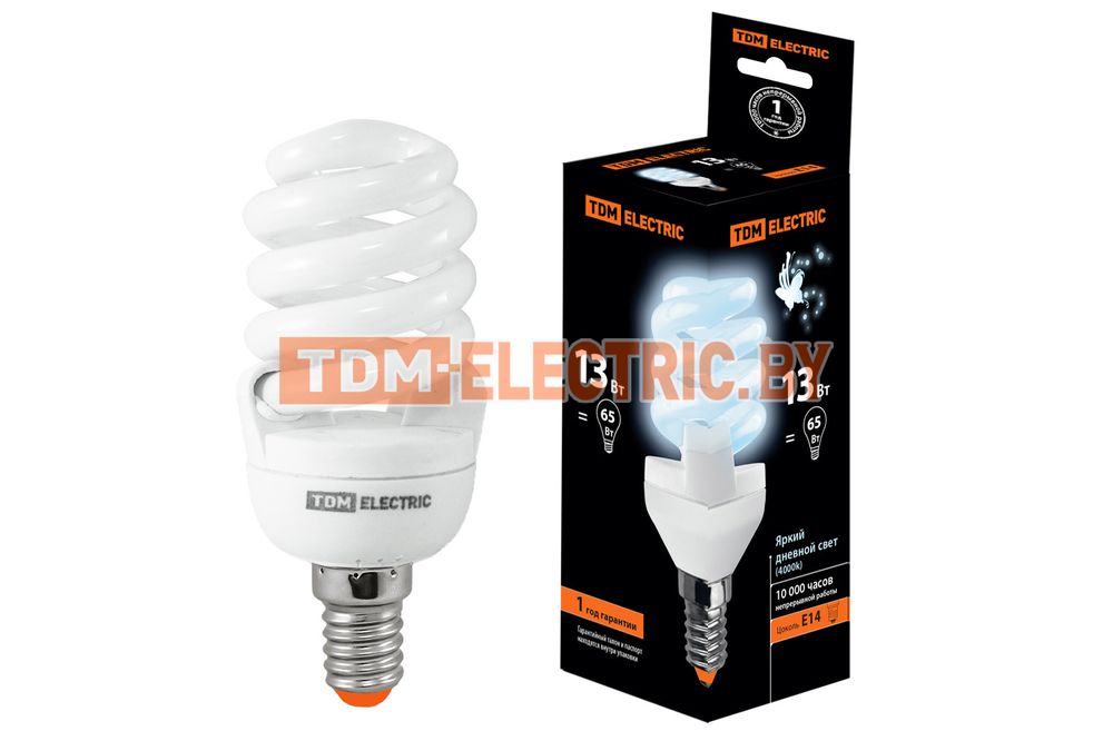 Лампа энергосберегающая КЛЛ-FSТ2-13 Вт-4000 К–Е14 (42х98 мм) TDM  TDM Electric