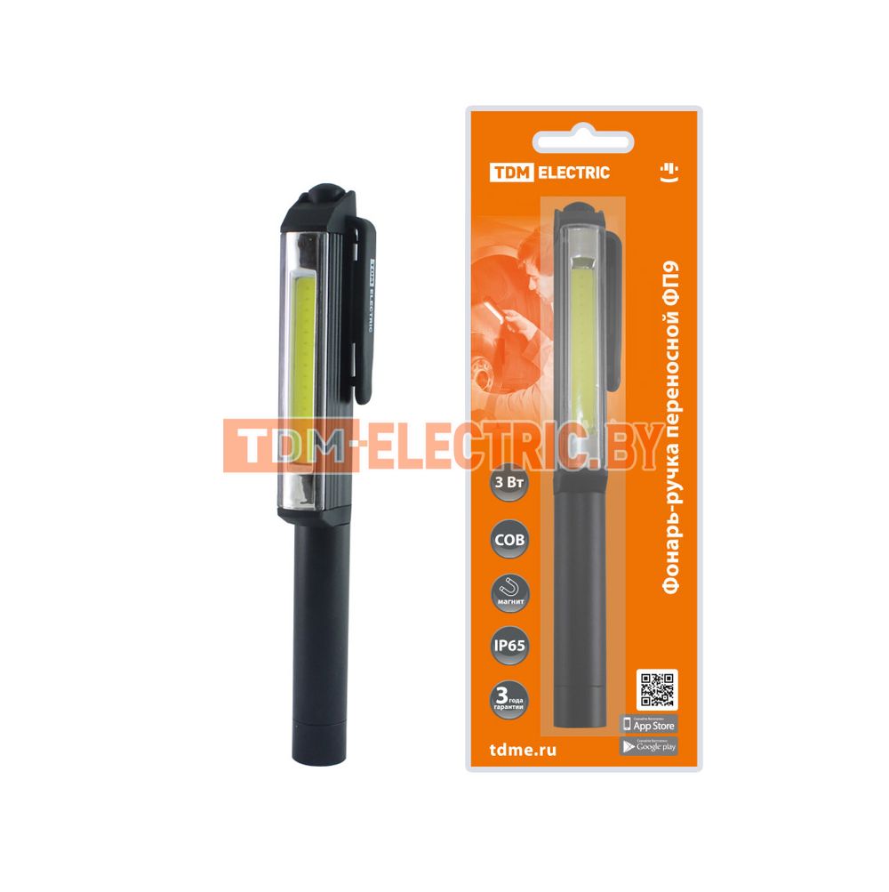 Фонарь-ручка переносной светодиодный ФП9, 3 Вт COB, 200 лм, 3хААА, магн., TDM  TDM Electric