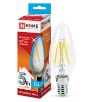 Лампа сд LED-СВЕЧА-deco 5Вт 230В Е14 4000К 450Лм прозрачная IN HOME IN HOME