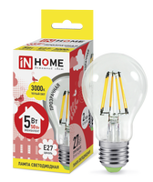 Лампа сд LED-A60-deco 5Вт 230В Е27 3000К 450Лм прозрачная IN HOME IN HOME