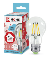 Лампа сд LED-A60-deco 5Вт 230В Е27 4000К 450Лм прозрачная IN HOME IN HOME