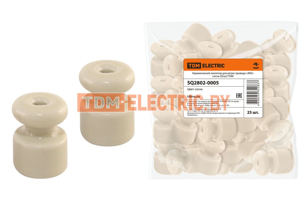 Керамический изолятор для ретро провода  «ЭКО» сосна (25шт) TDM SQ2802-0005 TDM Electric
