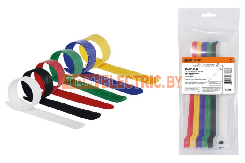 Набор хомутов-липучек НХЛ 16х210 мм 6 цветов по 2 штуки (12 шт) TDM  TDM Electric