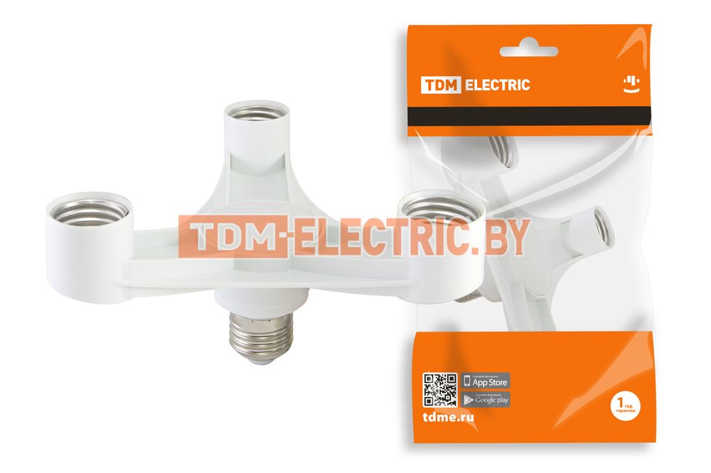 Переходник Е27-3хЕ27, белый, TDM  TDM Electric