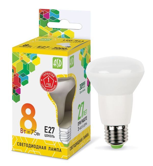 Лампа сд LED-R63-std 8Вт 230В Е27 3000К 720Лм ASD