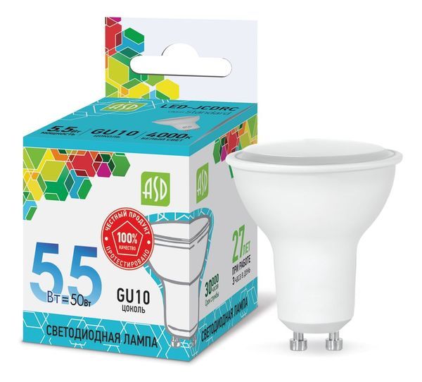 Лампа сд LED-JCDRC-std 5.5Вт 230В GU10 4000К 495Лм ASD