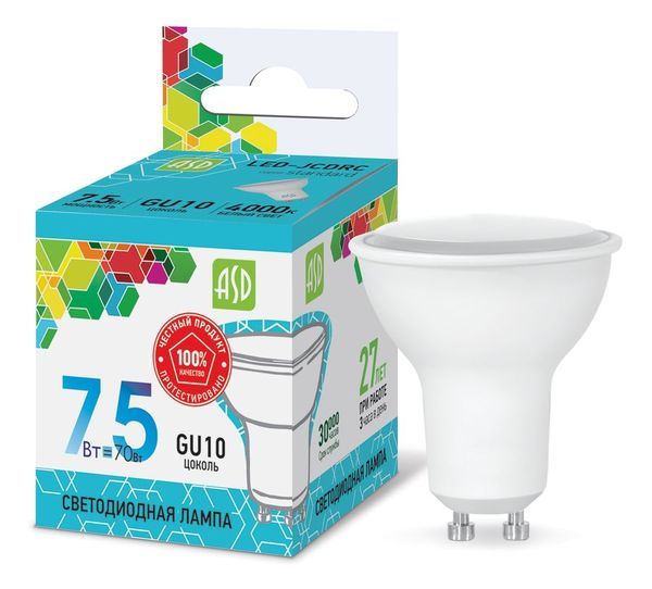 Лампа сд LED-JCDRC-std 7.5Вт 230В GU10 4000К 675Лм ASD