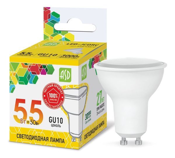 Лампа сд LED-JCDRC-std 5.5Вт 230В GU10 3000К 495Лм ASD