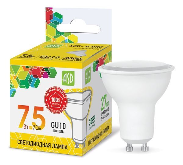 Лампа сд LED-JCDRC-std 7.5Вт 230В GU10 3000К 675Лм ASD