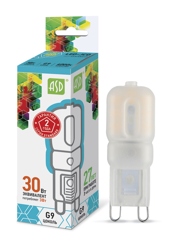Лампа сд LED-JCD-std 3Вт 230В G9 4000К 270Лм ASD