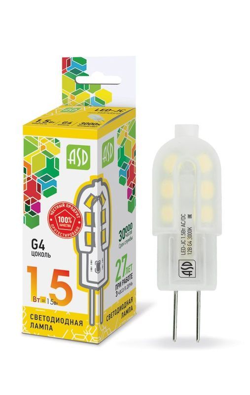 Лампа сд LED-JC-std 1.5Вт 12В G4 3000К 135Лм ASD