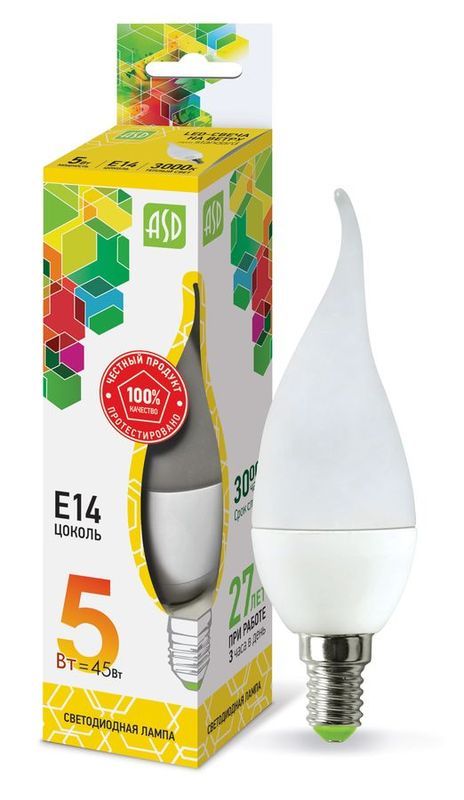 Лампа сд LED-СВЕЧА НА ВЕТРУ-std 5Вт 230В Е14 3000К 450Лм ASD