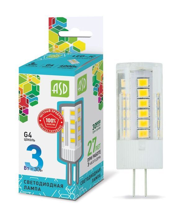 Лампа сд LED-JC-std 3Вт 12В G4 4000К 270Лм ASD