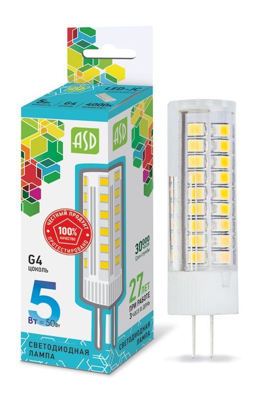Лампа сд LED-JC-std 5Вт 12В G4 4000К 450Лм ASD