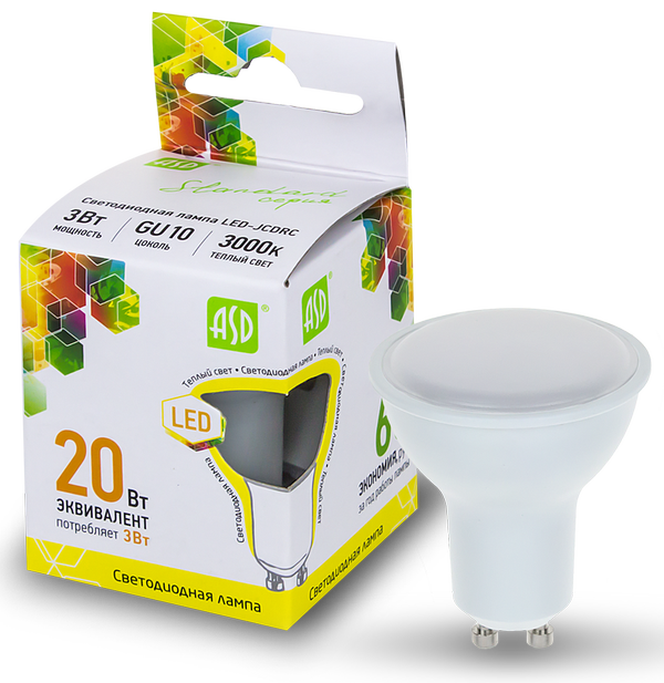 Лампа сд LED-JCDRC-std 3Вт 230В GU10 3000К 270Лм ASD