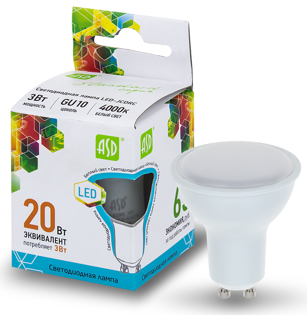 Лампа сд LED-JCDRC-std 3Вт 230В GU10 4000К 270Лм ASD