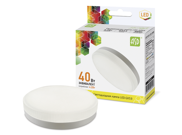 Лампа сд LED-GX53-std 4.2Вт 230В 3000К 380Лм ASD