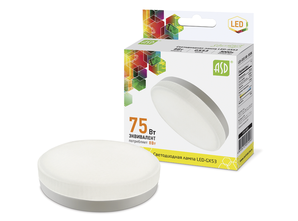 Лампа сд LED-GX53-std 8Вт 230В 3000К 720Лм ASD