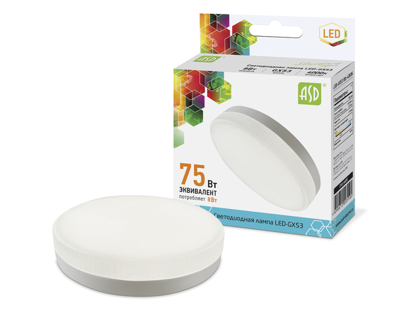 Лампа сд LED-GX53-std 8Вт 230В 4000К 720Лм ASD