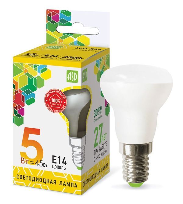 Лампа сд LED-R39-std 5Вт 230В Е14 3000К 450Лм ASD