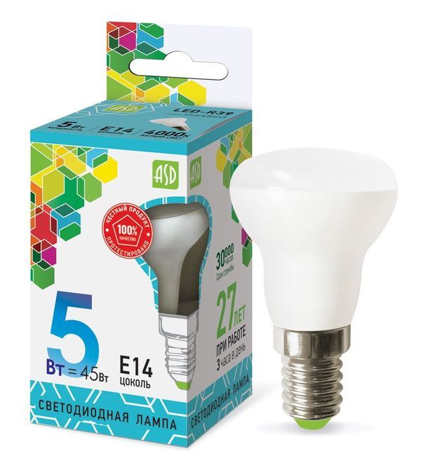 Лампа сд LED-R39-std 5Вт 230В Е14 4000К 450Лм ASD