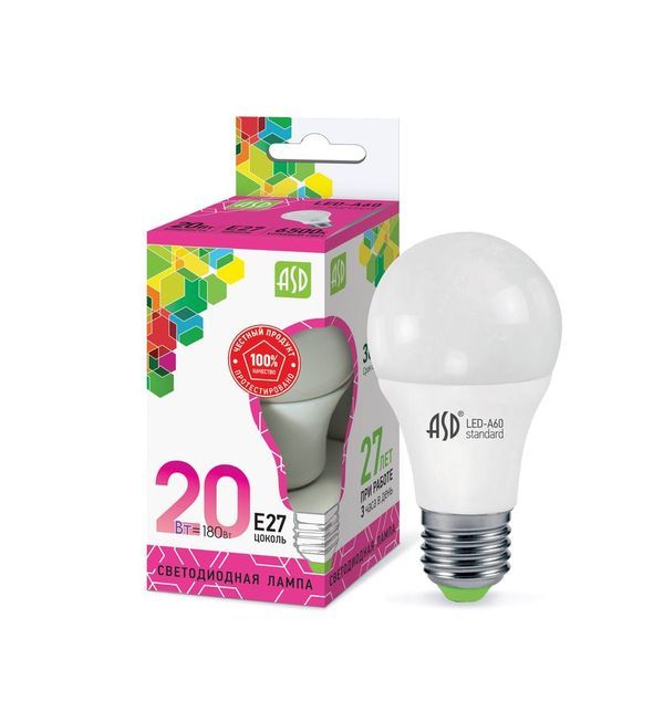 Лампа сд LED-A60-std 20Вт 230В Е27 6500К 1800Лм ASD