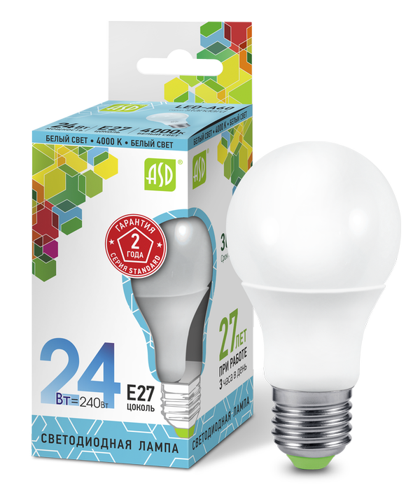 Лампа сд LED-A65-std 24Вт 230В Е27 4000К 2160Лм ASD