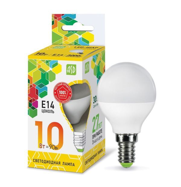 Лампа сд LED-ШАР-std 10Вт 230В Е14 3000К 900Лм ASD