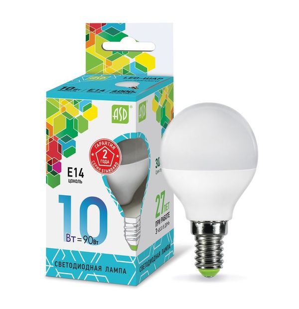 Лампа сд LED-ШАР-std 10Вт 230В Е14 4000К 900Лм ASD