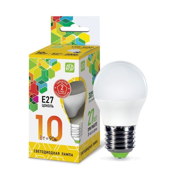 Лампа сд LED-ШАР-std 10Вт 230В Е27 3000К 900Лм ASD