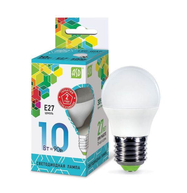 Лампа сд LED-ШАР-std 10Вт 230В Е27 4000К 900Лм ASD